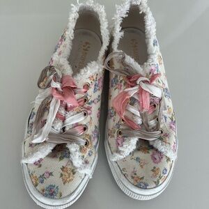 Superga and LOVESHACKFANCY Floral Canvas Sneakers with Pink and White Accents